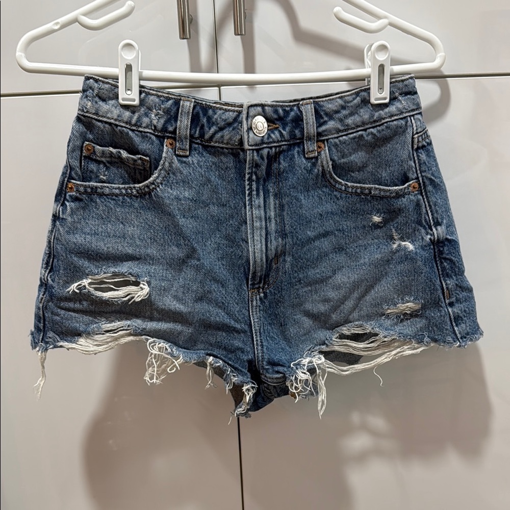 Garage Blue Jean Shorts High-Waisted Distressed